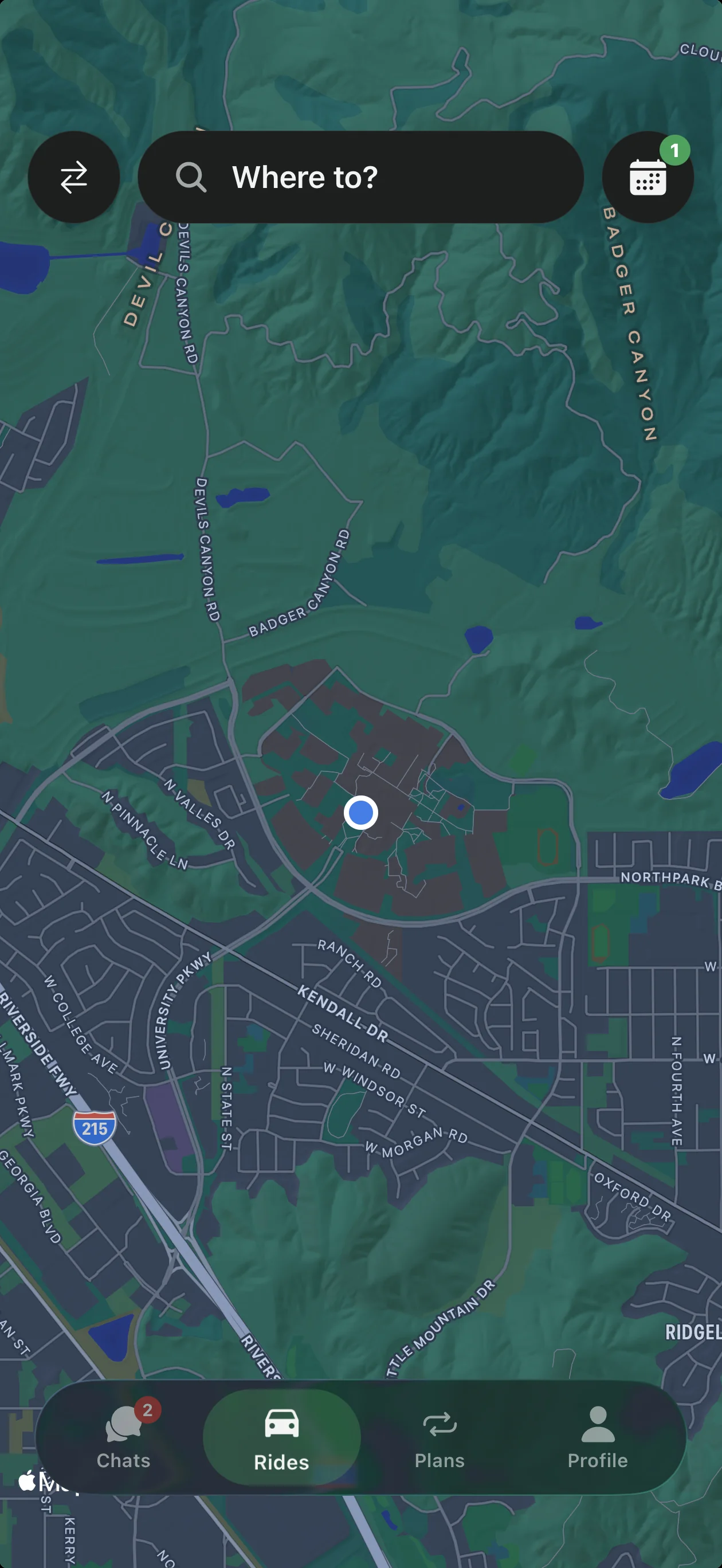 Map around CSUSB with a Where to? search bar
